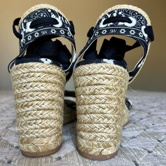 Stuart Weitzman Illeana Black Paisley Bandana Print Espadrille Sandal Women 8.5 - Picture 8 of 16